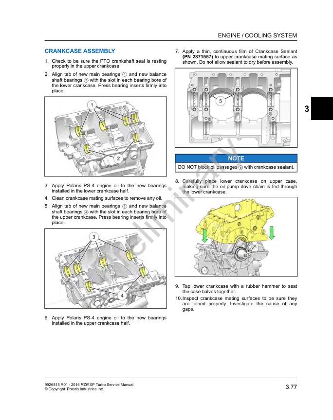 Polaris RZR XP Turbo UTV Service Manual sample page showing repair procedures