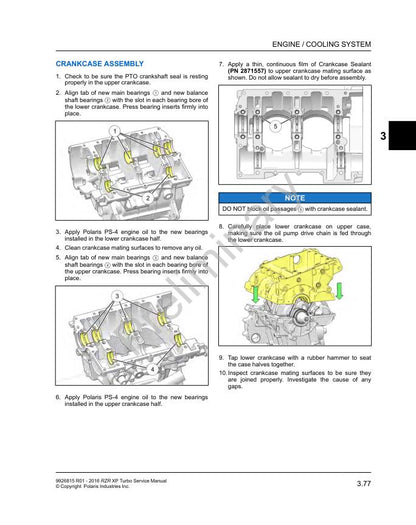 Polaris RZR XP Turbo UTV Service Manual sample page showing repair procedures
