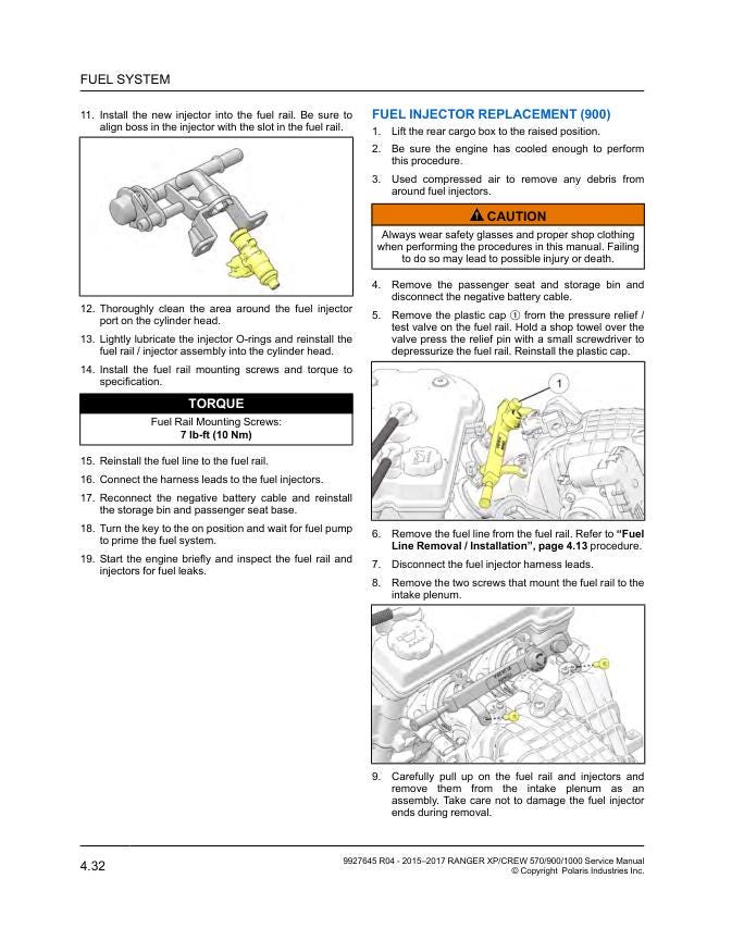 Polaris Ranger XP & Crew 570 900 1000 Service Manual sample page showing repair procedures