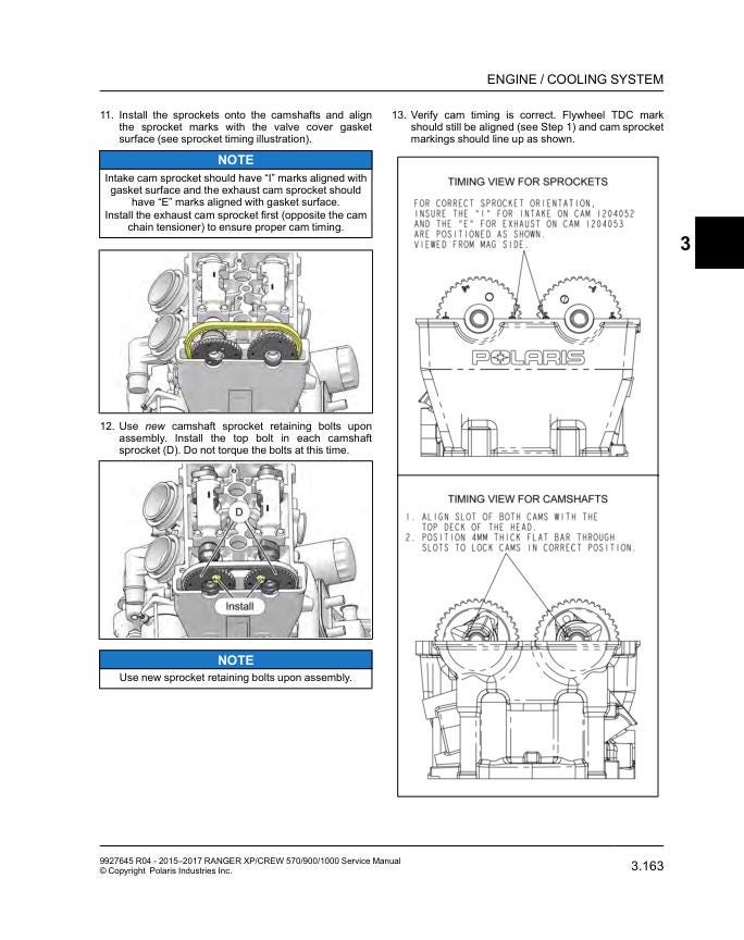 Polaris Ranger XP & Crew 570 900 1000 Service Manual sample page with diagrams and specifications