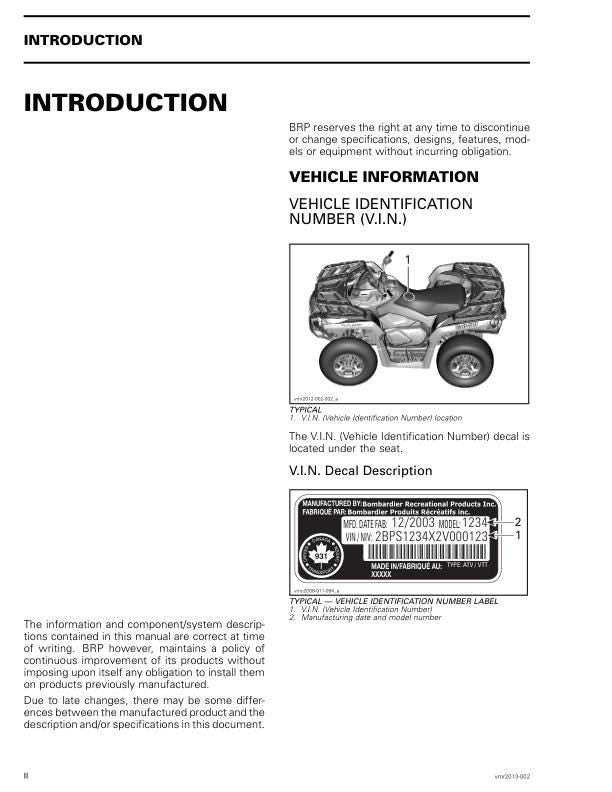 Can Am Outlander Renegade XMR 650 1000 Service Manual table of contents