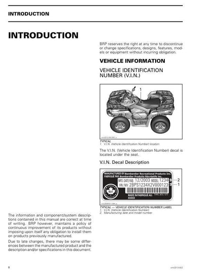 Can Am Outlander Renegade XMR 650 1000 Service Manual table of contents
