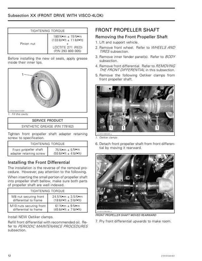 Can Am Renegade 570 650 850 1000R Service Manual sample page with technical illustrations