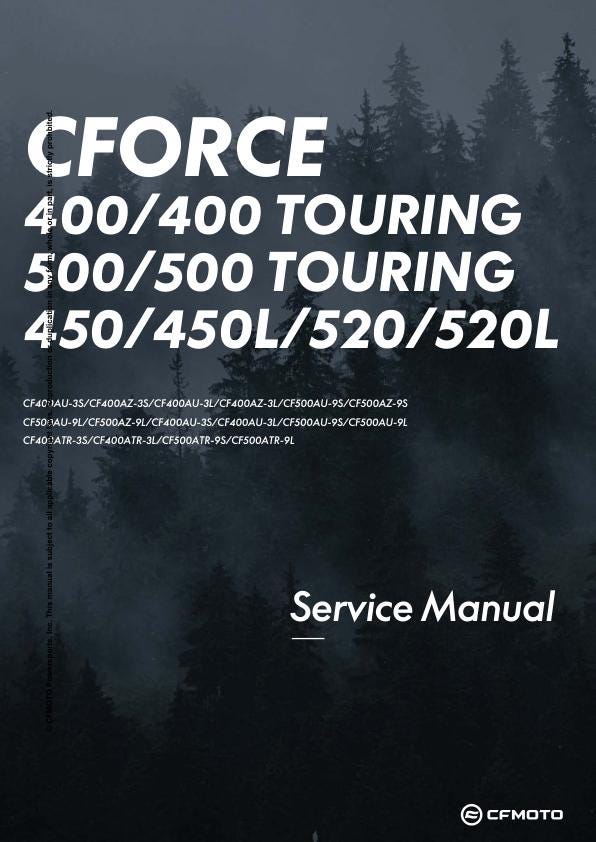 CFMOTO CFORCE 400 450 500 Service Repair Manual factory service manual title page