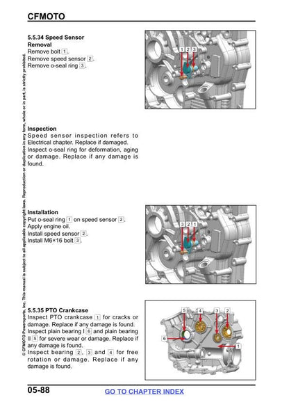 CFMOTO CFORCE 400 450 500 Service Repair Manual sample page with diagrams and specifications