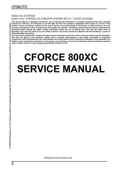 CFMOTO CFORCE 800XC Service Repair Manual factory service manual title page