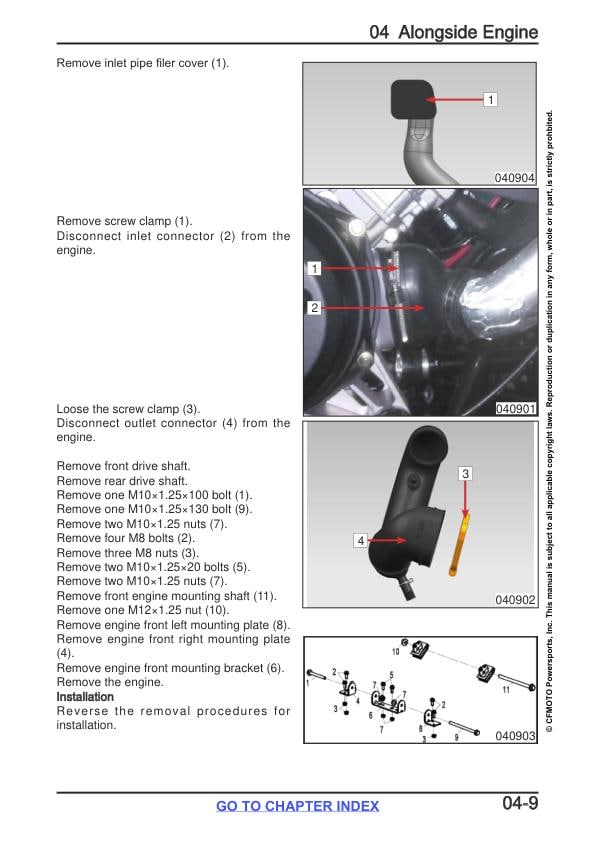 CFMOTO CFORCE 800XC Service Repair Manual sample page showing repair procedures
