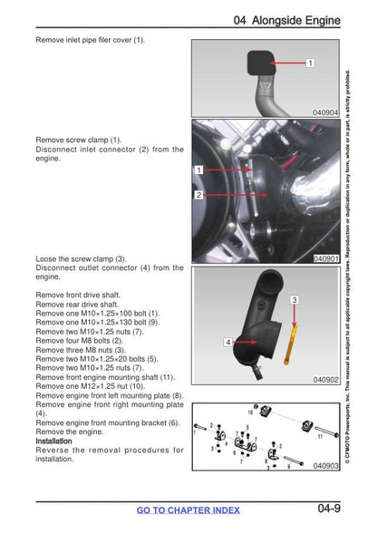 CFMOTO CFORCE 800XC Service Repair Manual sample page showing repair procedures