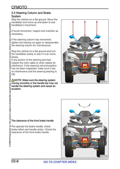 CFMOTO CFORCE 800XC Service Repair Manual sample page with diagrams and specifications