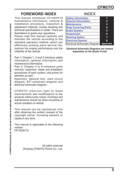 CFMOTO CFORCE EV110 EV70 Service Repair Manual table of contents