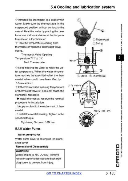 CFMOTO CFORCE 500S Service Repair Manual sample page with service data and tables