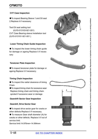 CFMOTO CFORCE 520 Service Repair Manual sample page with service data and tables