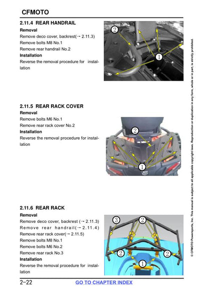 CFMOTO CFORCE 520 Service Repair Manual sample page with diagrams and specifications