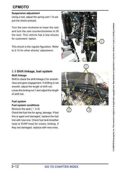 CFMOTO CFORCE 520 Service Repair Manual sample page showing repair procedures