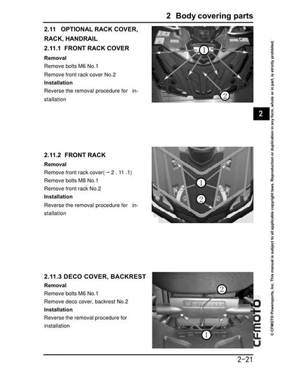 CFMOTO CFORCE 400 Service Repair Manual sample page with diagrams and specifications