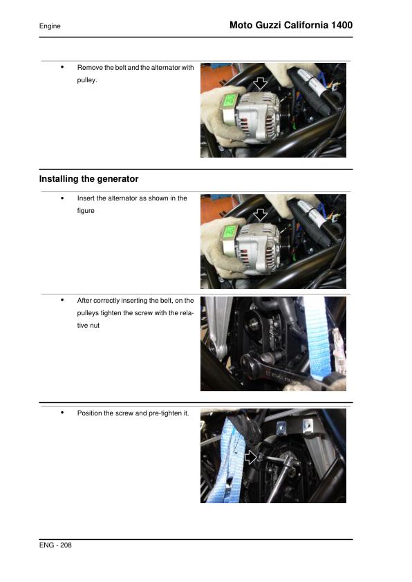 Moto Guzzi California 1400 Motorcycle Service Manual sample page showing repair procedures