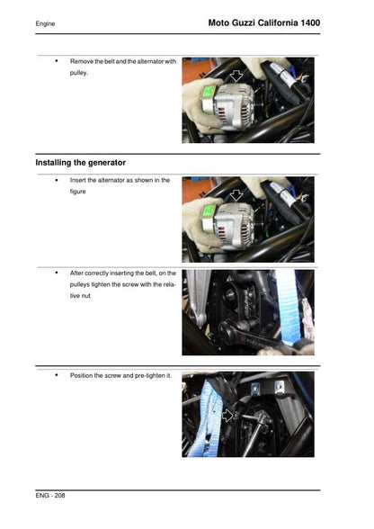 Moto Guzzi California 1400 Motorcycle Service Manual sample page showing repair procedures