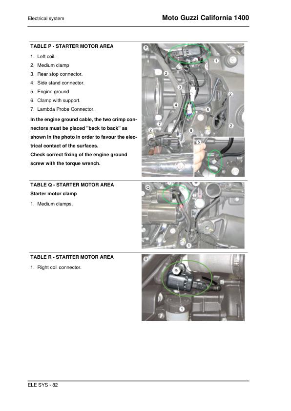 Moto Guzzi California 1400 Motorcycle Service Manual sample page with diagrams and specifications
