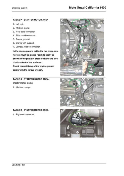 Moto Guzzi California 1400 Motorcycle Service Manual sample page with diagrams and specifications