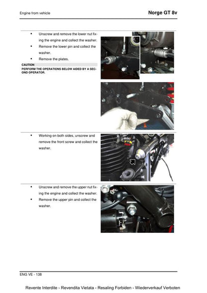 Moto Guzzi Norge 1200 GT 8v Motorcycle Service Manual sample page with diagrams and specifications