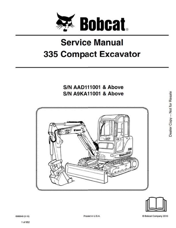 Bobcat 335 Compact Excavator Service Manual factory service manual title page