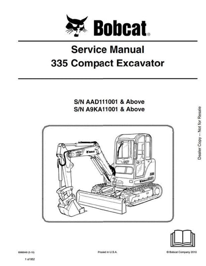 Bobcat 335 Compact Excavator Service Manual factory service manual title page