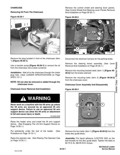 Bobcat 463 Skid Steer Loader Service Manual sample page from service manual
