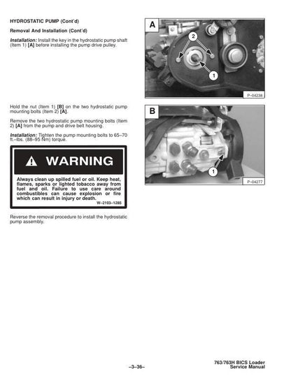 Bobcat 763 Skid Steer Loader Service Manual sample page showing repair procedures