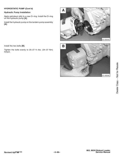 Bobcat 863 Skid Steer Loader Service Manual sample page with diagrams and specifications