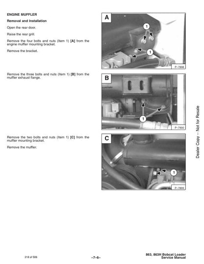 Bobcat 863 Skid Steer Loader Service Manual sample page with technical illustrations