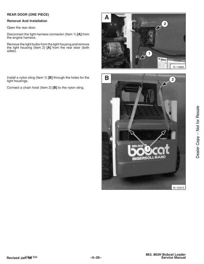 Bobcat 863 Skid Steer Loader Service Manual sample page showing repair procedures