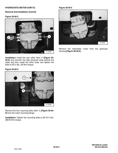 Bobcat 963 Skid Steer Loader Service Manual sample page with diagrams and specifications
