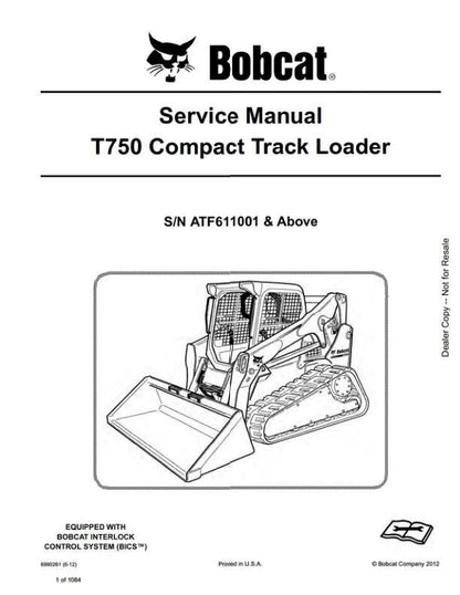Bobcat T750 Compact Track Loader Service Manual factory service manual title page