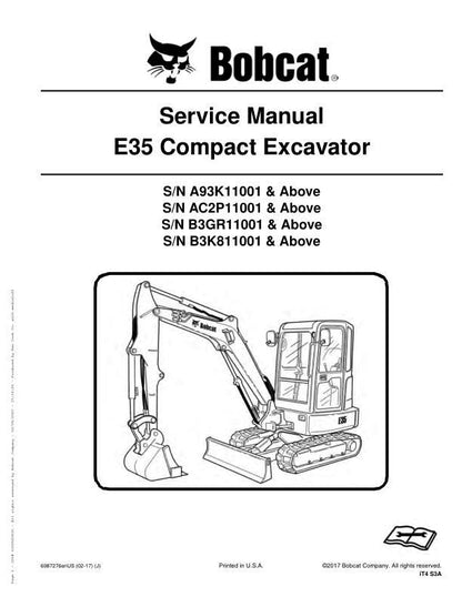Bobcat E35 Compact Excavator Service Manual factory service manual title page