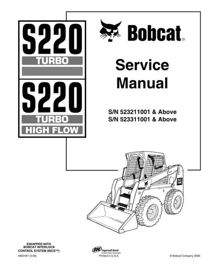 Bobcat s220 Skid Steer Loader Service Manual factory service manual title page