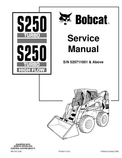 Bobcat S250 Skid Steer Loader Service Manual factory service manual title page