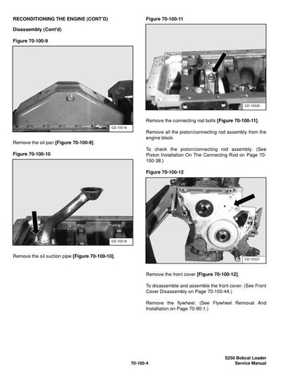 Bobcat S250 Skid Steer Loader Service Manual sample page with technical illustrations