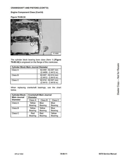 Bobcat S570 Skid Steer Loader Service Manual sample page with service data and tables
