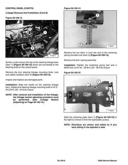 Bobcat S630 Skid Steer Loader Service Manual sample page showing repair procedures
