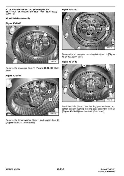 Bobcat T3571 T3571L Telehandler Service Manual sample page with technical illustrations