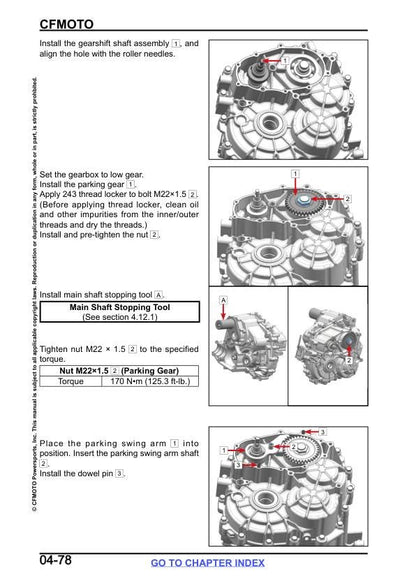 CFMOTO UFORCE U10 xl pro highland Service Repair Manual sample page showing repair procedures