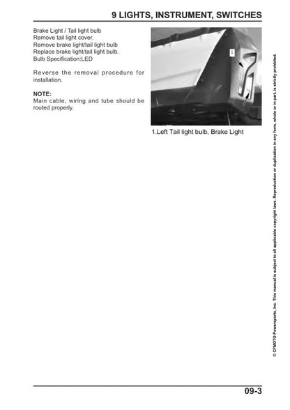 CFMOTO UFORCE 500 Service Repair Manual sample page showing repair procedures