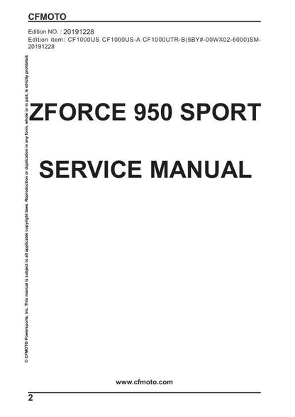 CFMOTO ZFORCE 950 sport Service Repair Manual factory service manual title page