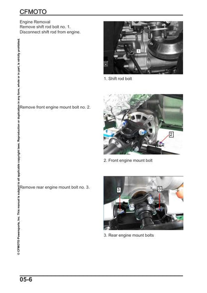 CFMOTO ZFORCE 800 Ex Service Repair Manual sample page with diagrams and specifications