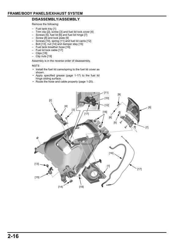 Honda ADV 750 Scooter Service Manual sample page with diagrams and specifications