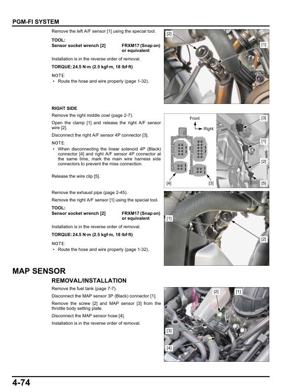 Honda Africa Twin CRF1100 Motorcycle Service Manual sample page showing repair procedures