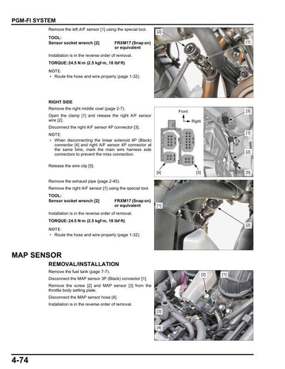 Honda Africa Twin CRF1100 Motorcycle Service Manual sample page showing repair procedures
