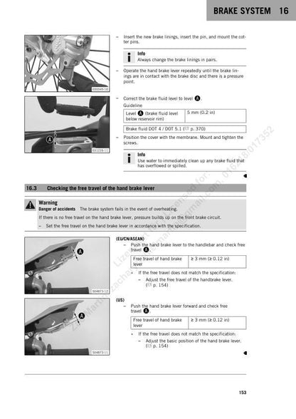 KTM 250 300 EXC Service Manual sample page with diagrams and specifications