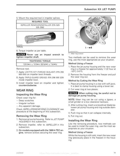 Seadoo GTX RXP RXT Wake Service Manual sample page from the repair manual