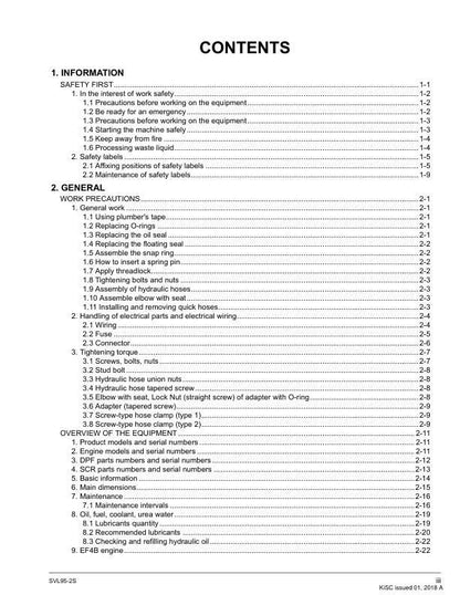 Kubota SVL95 2S Compact Track Loader Service Manual table of contents